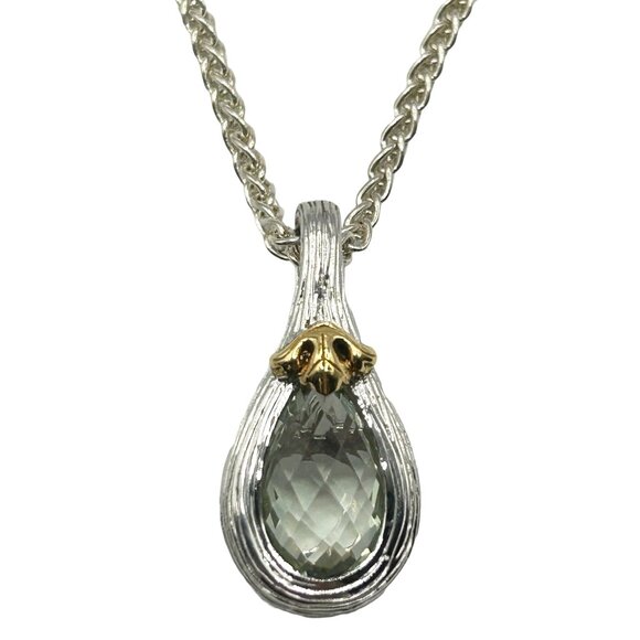 Ariva Sterling & 18K 1.40 cttw Green Quartz 16" Pendant Necklace - Picture 1 of 7